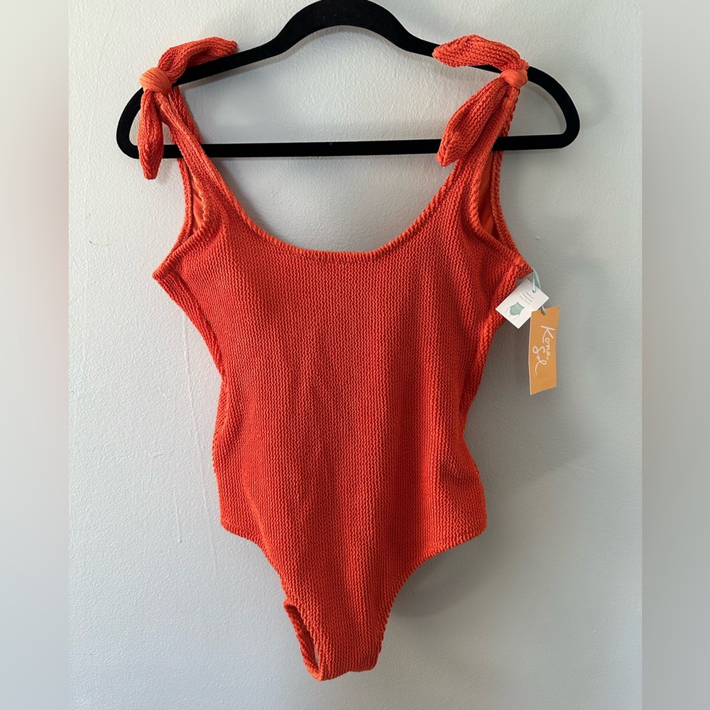 Kona Sol Vibrant Orange Textured Swimsuit NWT